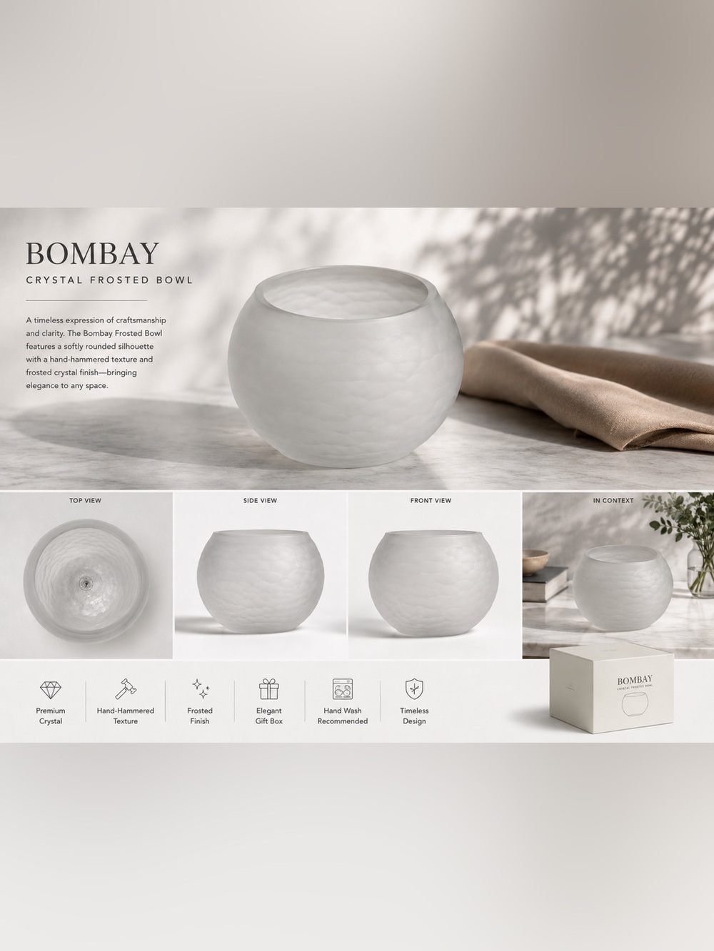 Bombay Frosted Crystal Bowl - Frosted White